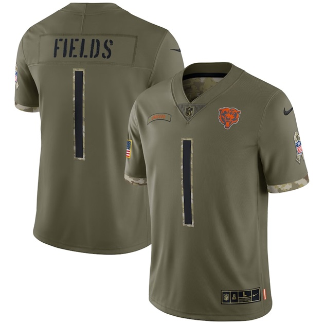 mens nike justin fields olive chicago bears 2022 salute to service limited jersey